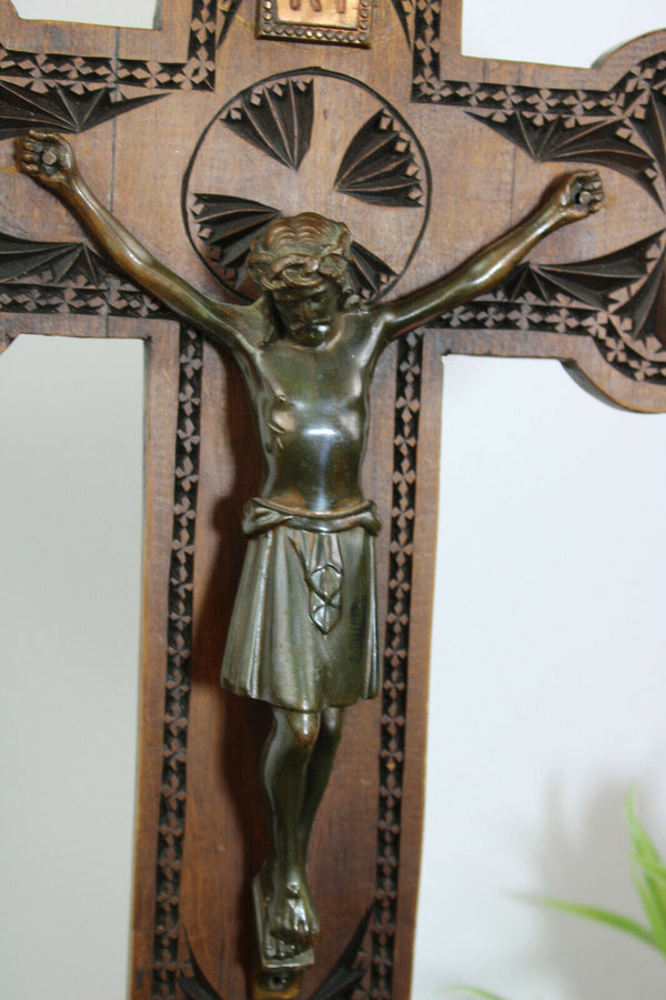 Antique dutch frisian wood carved crucifix cross religious cross