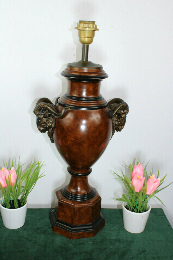 Gorgeous French spelter metal empire design ram heads table lamp 1960