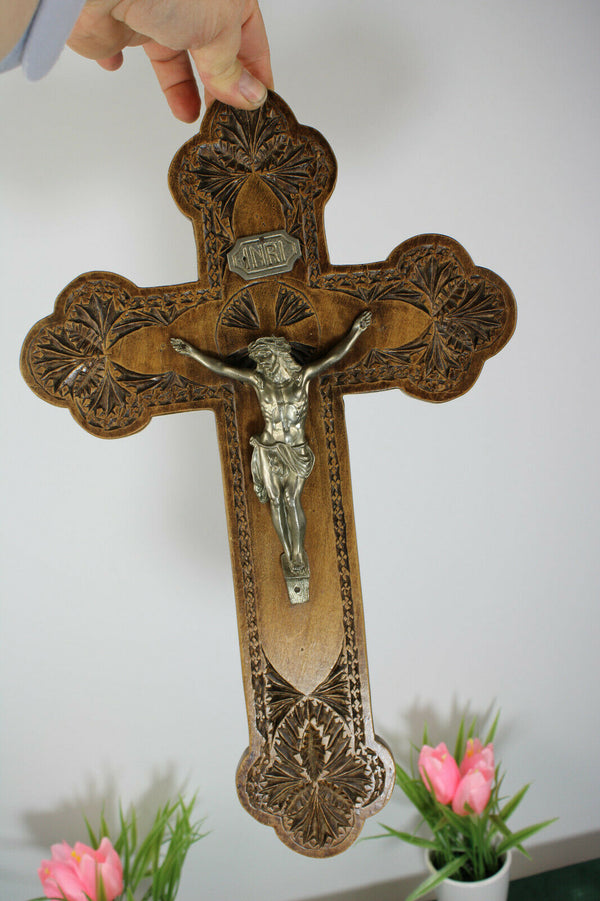 Antique dutch frisian wood carved crucifix cross religious