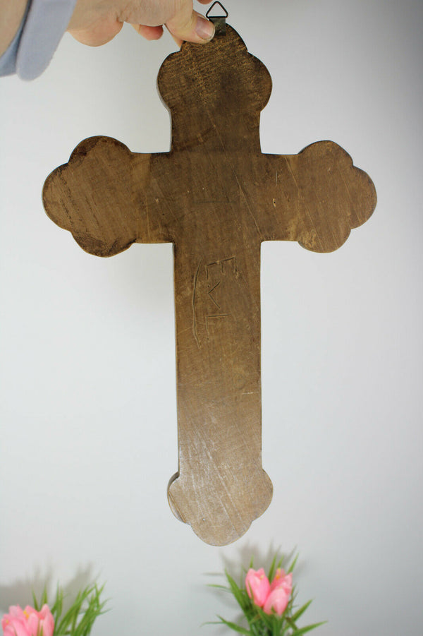 Antique dutch frisian wood carved crucifix cross religious