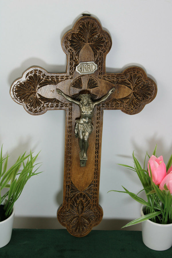 Antique dutch frisian wood carved crucifix cross religious