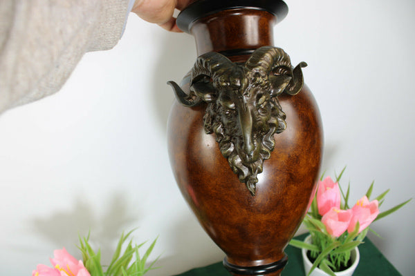 Gorgeous French spelter metal empire design ram heads table lamp 1960