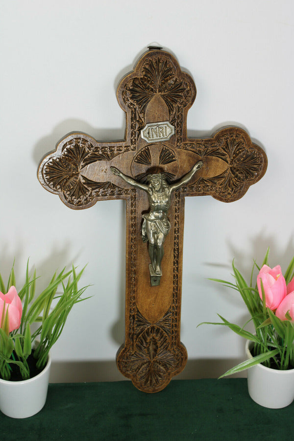 Antique dutch frisian wood carved crucifix cross religious