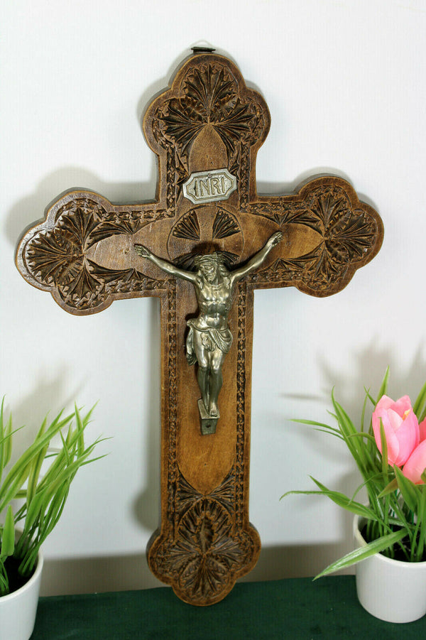 Antique dutch frisian wood carved crucifix cross religious