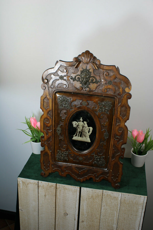 Antique rare oak wood carved Apothecary wall cabinet Lion head