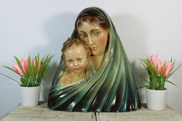 Antique Art deco French chalkware bust madonna child statue religious