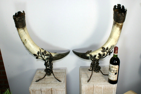 Majestical PAIR Antique cornucopia cast iron horn statue Art nouveau