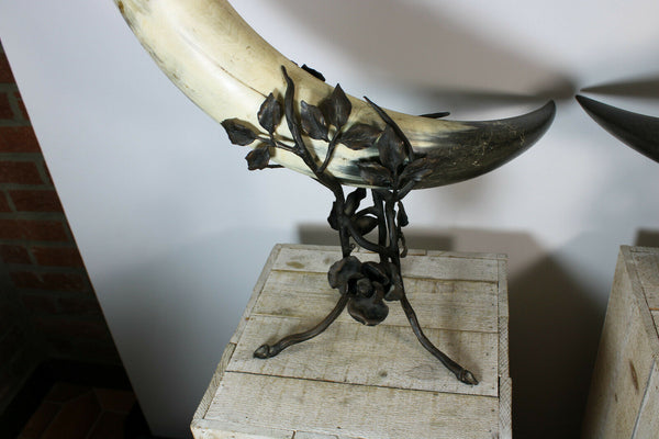 Majestical PAIR Antique cornucopia cast iron horn statue Art nouveau