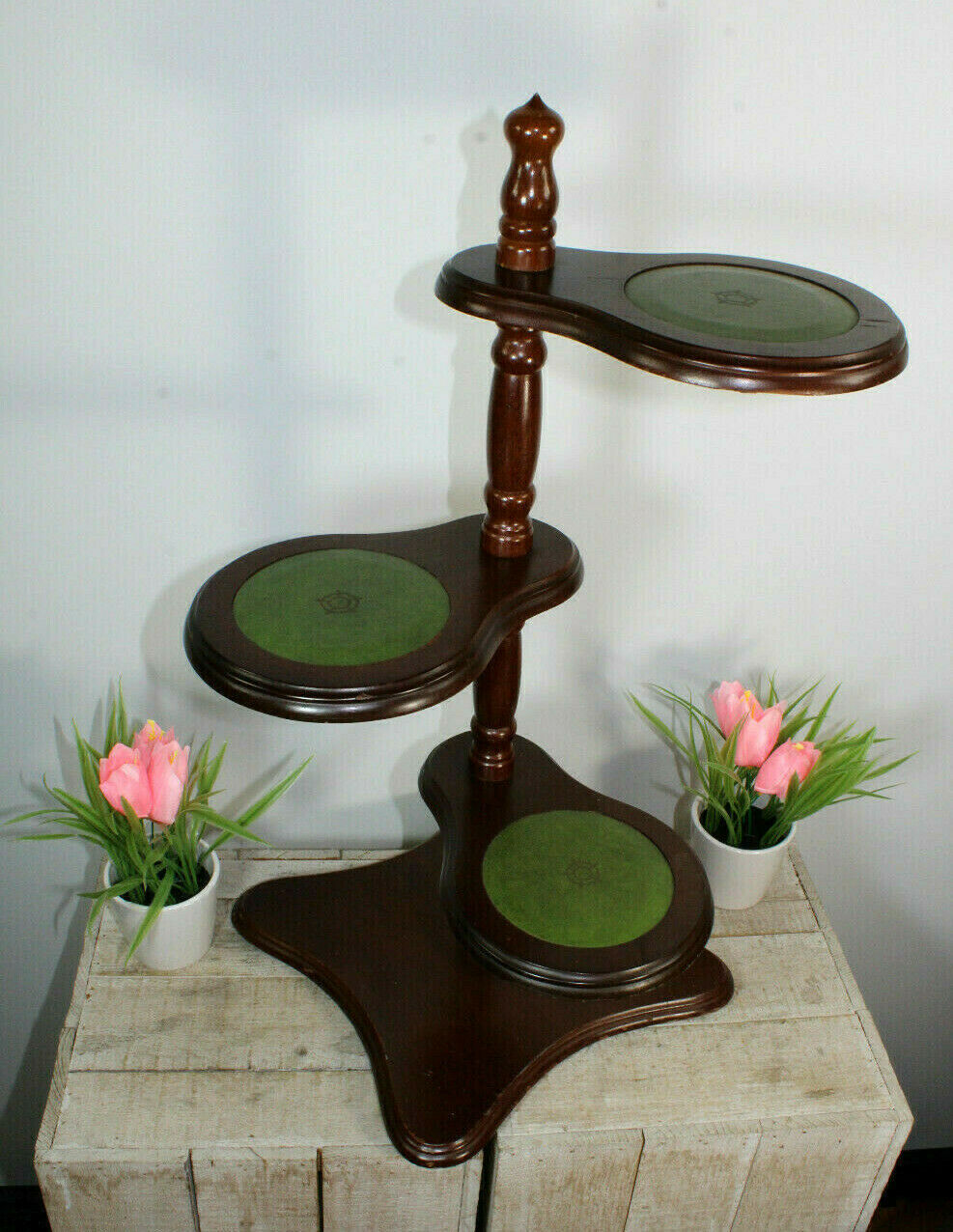 vintage plant pot holders Vintage 1970 English wood plant stand 3 level for planter jardiniere V