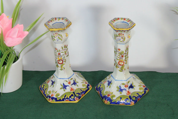 Antique french rouen ceramic candle holders