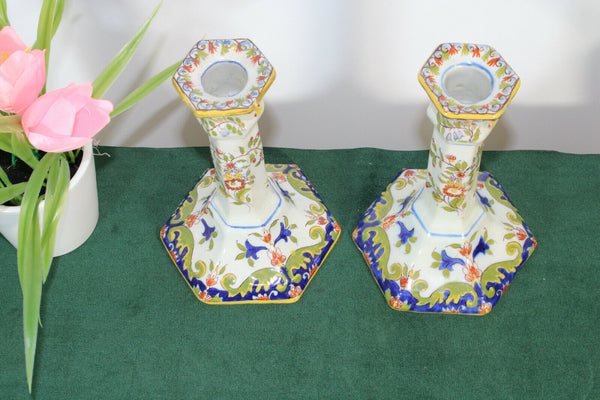 Antique french rouen ceramic candle holders