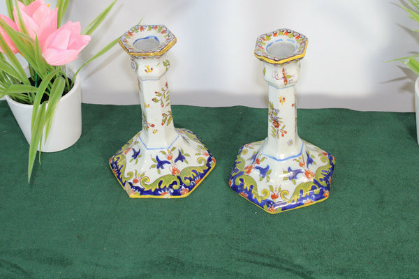 Antique french rouen ceramic candle holders