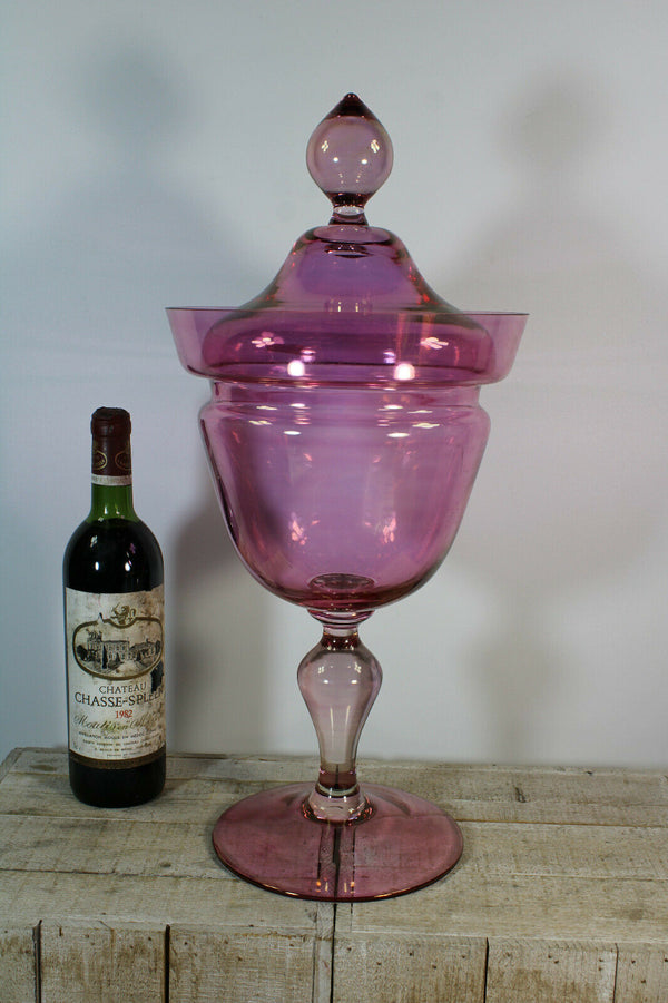 XL Bohemia Glass pink amethyst Drageoir candy pot 1970