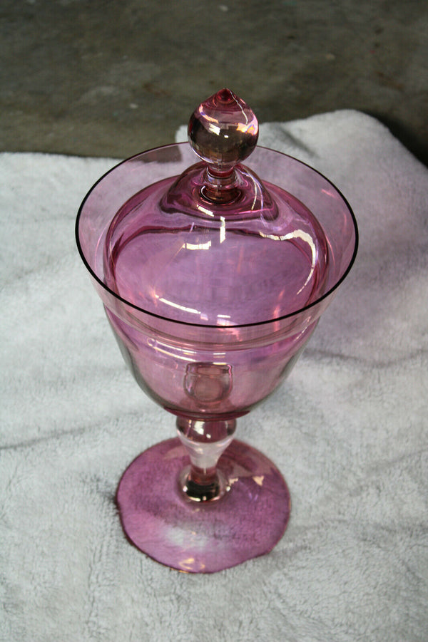 XL Bohemia Glass pink amethyst Drageoir candy pot 1970