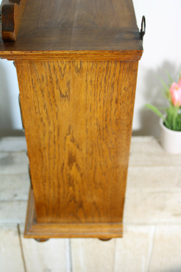 Antique French wood carved neo gothic lion head apothecary cabinet