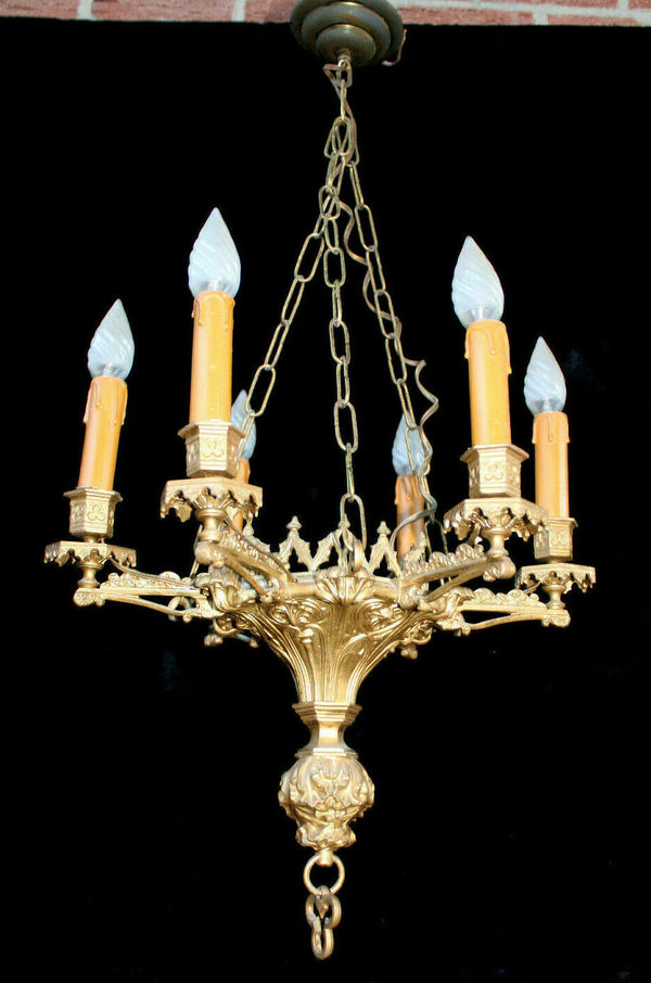 Antique Church neo gothic bronze French chandelier lamp religious