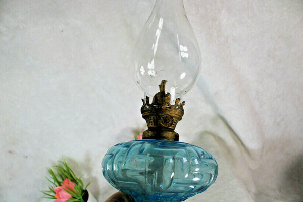 Antique french blue glass oil lamp