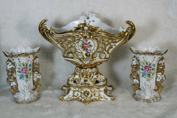 Antique set vieux paris porcelain mantel Vases centerpiece