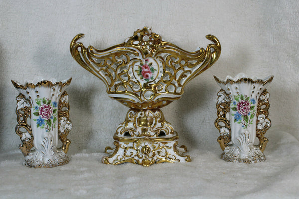 Antique set vieux paris porcelain mantel Vases centerpiece