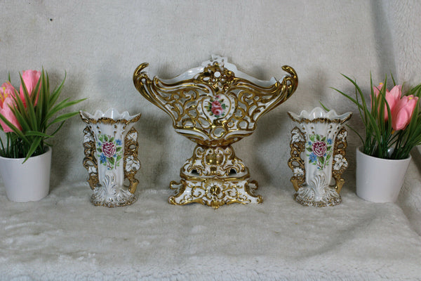 Antique set vieux paris porcelain mantel Vases centerpiece