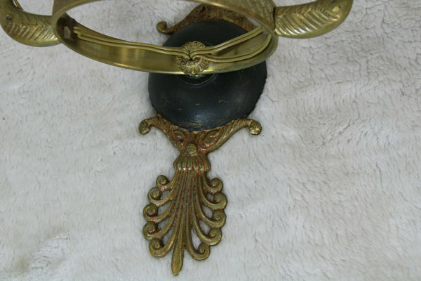 PAIR antique French bronze swan empire 3 arm wall lights sconces