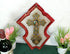 Antique french holy water font crucifix cloisonne enamel porcelain madonna