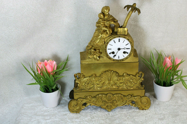 Antique French bronze MAdonna child religious return egypt clock