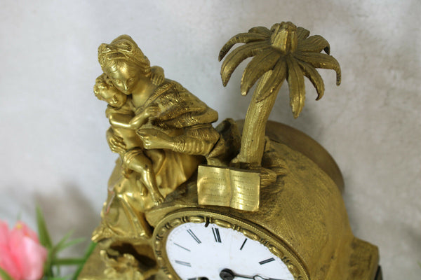 Antique French bronze MAdonna child religious return egypt clock