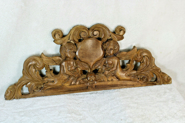 Antique French chalk putti cherub wall plaque ornament pediment