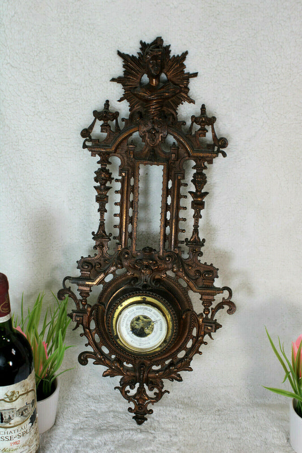 French cast iron Art nouveau lady lion head barometer Wall