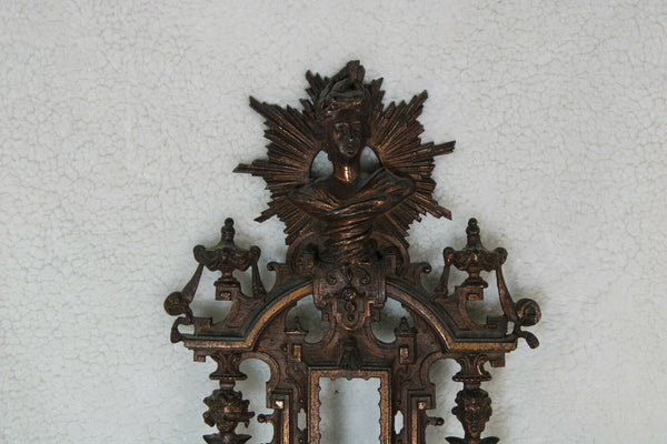 French cast iron Art nouveau lady lion head barometer Wall