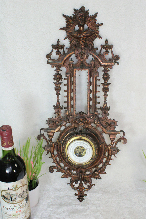 French cast iron Art nouveau lady lion head barometer Wall