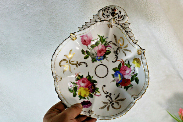 Pair antique vieux paris porcelain oyster plate hand paint floral decors