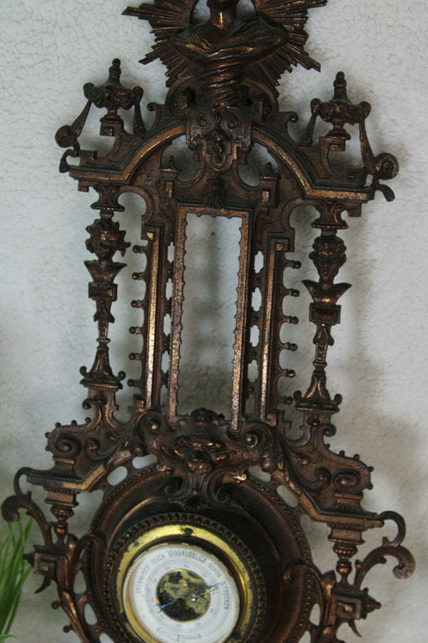 French cast iron Art nouveau lady lion head barometer Wall