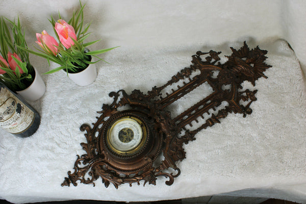 French cast iron Art nouveau lady lion head barometer Wall