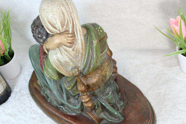 Antique French chalk Statue group mary jesus young religious