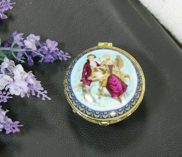 Vintage french porcelain trinket box romantic victorian scene