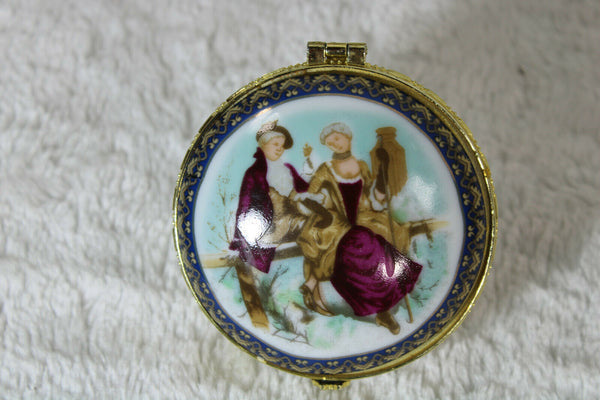 Vintage french porcelain trinket box romantic victorian scene