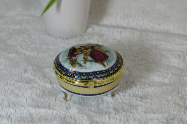 Vintage french porcelain trinket box romantic victorian scene