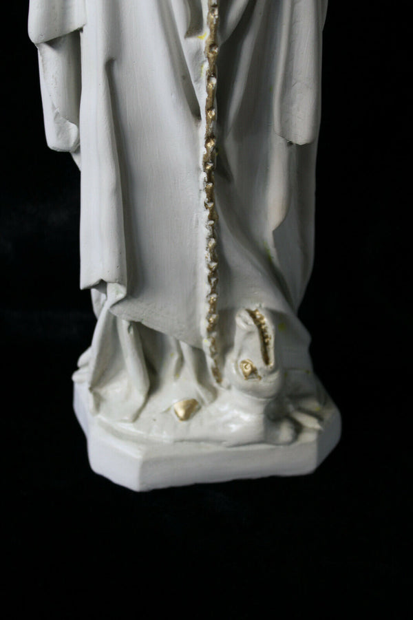 Antique XL french chalk Saint MArgaret Dragon statue figurine rare religious