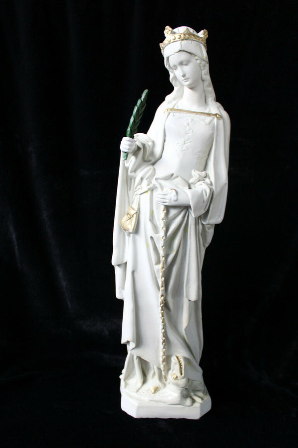 Antique XL french chalk Saint MArgaret Dragon statue figurine rare religious