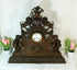 Antique 19th Black forest wood carved knight lions mantel clock rare