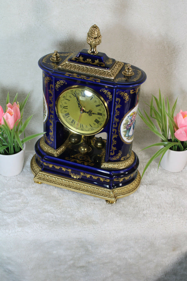 Vintage italian alfa porcelain marked table clock romantic scene