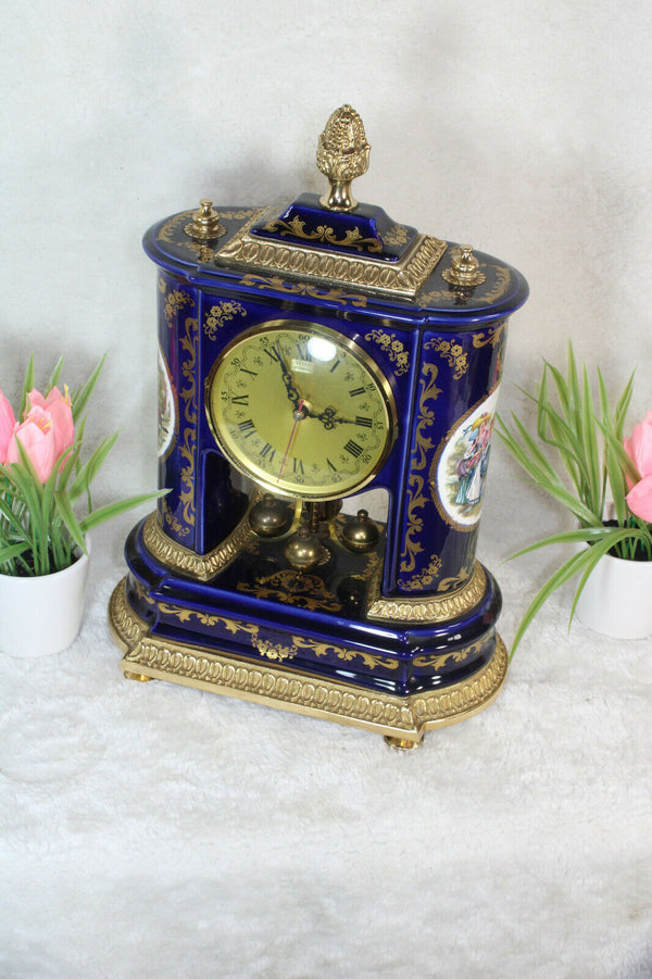 Vintage italian alfa porcelain marked table clock romantic scene