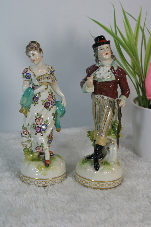 pair antique german ludwigsburg porcelain signed figurines statue