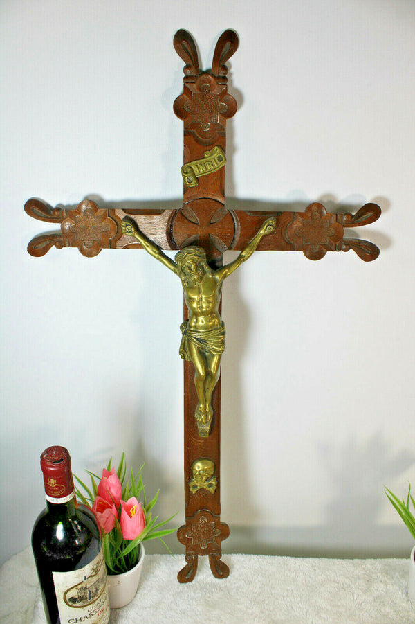 antique french wood carved neo gothic crucifix cross religious