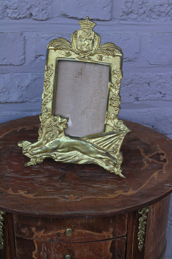 Antique French bronze picture photo frame heraldic lion