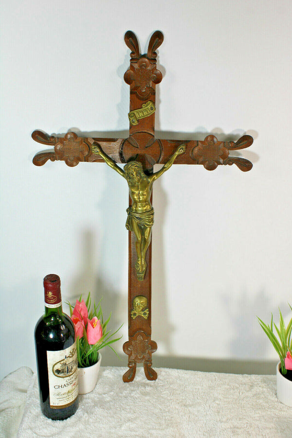 antique french wood carved neo gothic crucifix cross religious