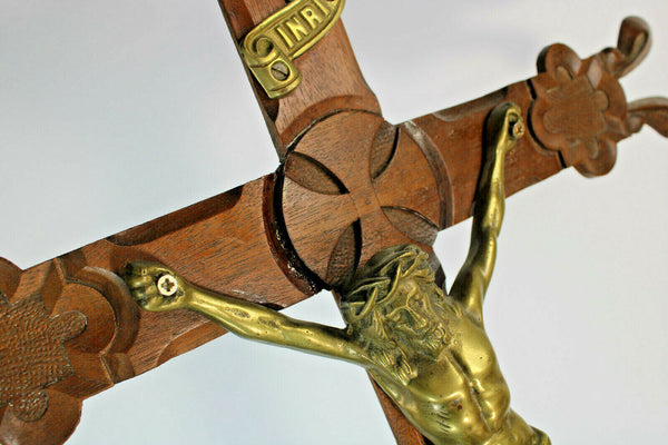 antique french wood carved neo gothic crucifix cross religious