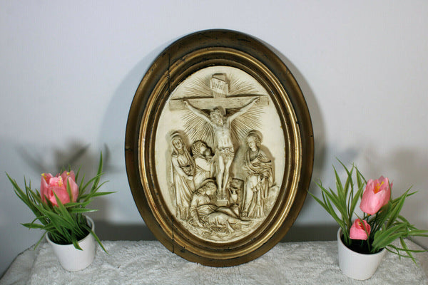 Antique napoleon III Meerschaum crucifix Bible plaque Religious signed bloch